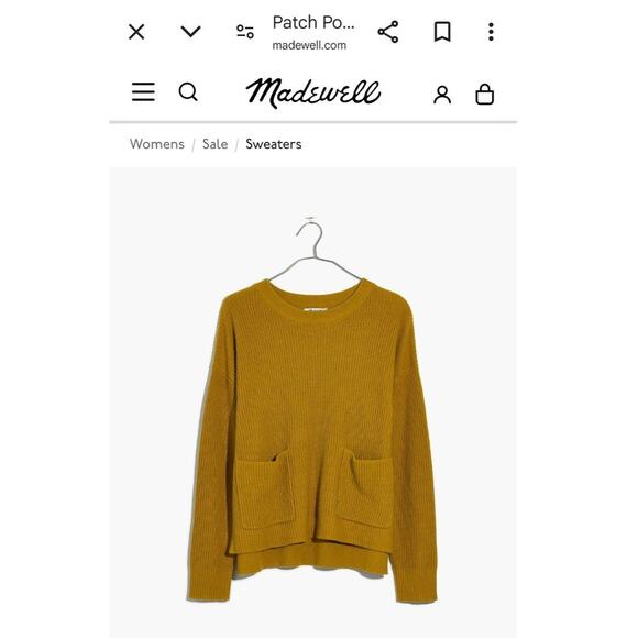 Madewell Green Long Sleeve Ribbed Knit Crewneck Pullover Patch Pocket Sweater xs - Picture 2 of 8